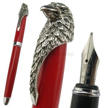 Металлическая красная бочка Fuliwen, зажим для головы совы, Орла, Авторучка, Средний наконечник, 0,7 мм, Серебряная отделка, Авторучка для письма, подарок