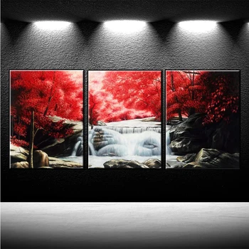 5D Круглая алмазная вышивка Картина Природные пейзажи Красное Дерево Водопад Алмазная живопись Полная Квадратная мозаика ручной работы Giftx3pcs