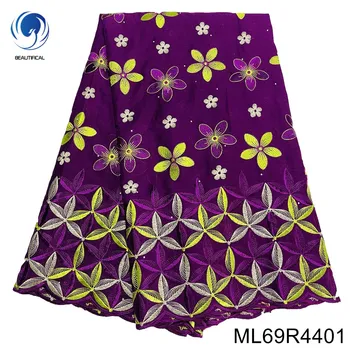 5 Ярдов модного вечернего платья с вышитыми цветами, кружевная ткань из швейцарской вуали в нигерийском стиле, 100% Хлопок ML69R44