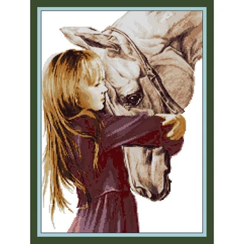 Бесплатная доставка от Amishop Высококачественный Красивый Набор для вышивания крестиком Девушка с Лошадью
