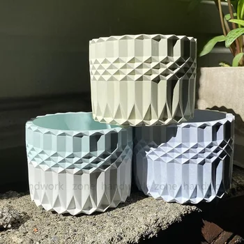 Силиконовые формы для бетонных кашпо DIY Оригами, форма для цветочного горшка из цемента, круглая ваза для суккулентов, Гипсовая эпоксидная форма