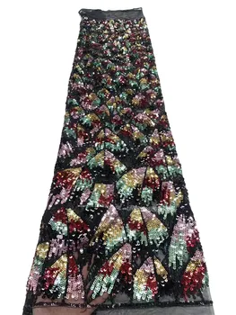 2023 Африканская многоцветная ткань с вышивкой блестками, тюлевое кружево, высококачественное роскошное вечернее платье cheongsam dress fabric / 5 ярдов