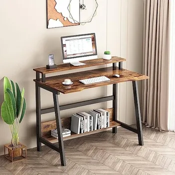 YQ JENMW Маленький компьютерный стол для небольших помещений - современный письменный стол 33,5 дюйма с полкой для хранения монитора для домашнего офиса