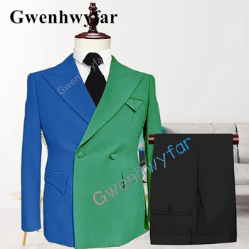 Гвенвифар, новый специальный карманный стиль, синий, смешанный с зеленым, смокинг для жениха, свадебные модные дизайнерские костюмы для мужчин, комплект из двух предметов