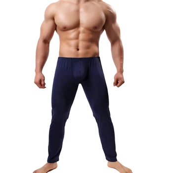 Мужские спортивные обтягивающие брюки из прозрачного ледяного шелка, леггинсы, сексуальные выпуклые низы с мешочками, брюки Long John, нижнее белье для фитнеса