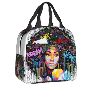 Американская Африканская девушка, черная женская сумка для ланча, многоразовый холодильник, теплый изолированный ланч-бокс для школы, сумки для пикника, дорожные сумки для еды