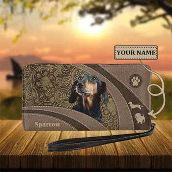 Женский кошелек с RFID-блокировкой с принтом кавайной таксы, женская кожаная сумка для телефона на молнии, клатч для карт, тонкая длинная дорожная сумочка-браслет