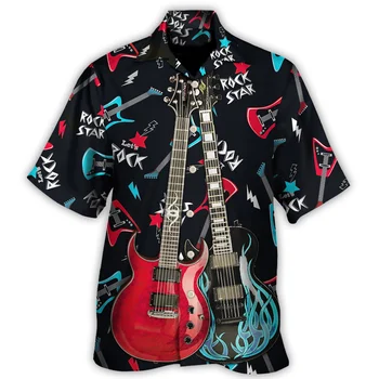 Гавайская мужская рубашка с кубинским воротником, рубашка с короткими рукавами в 3D музыкальном дизайне, летняя мода 2023 года