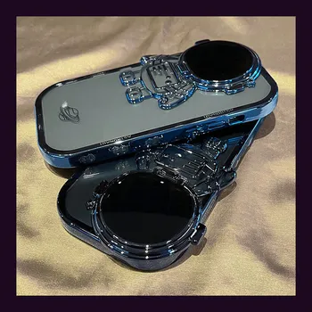 3D астронавт подставка для объектива камеры держатель Прозрачный гальванический чехол для iphone 11 13 12 15 pro max 14 pro max защитный держатель телефона