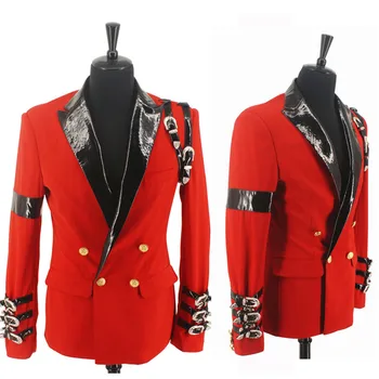Крутой MJ Майкл Джексон Плохая Повседневная Церемония Награждения Красный Костюм Блейзер С Пряжкой в стиле Панк Крутая Куртка XXS-4XL