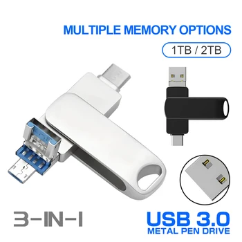 Для Xiaomi 2 ТБ 1 ТБ USB3.0 Портативный Высокоскоростной Накопитель Металлическая Флешка 1 ТБ Флэш-Накопители USB Memoriy 1 ТБ 2 ТБ Usb-накопитель Type C Адаптер