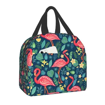 Женская сумка для ланча с изоляцией Flamingo, герметичная сумка для горячих и холодных ланчей с тропическим рисунком, Пляжный кемпинг, путешествия