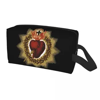 Католическая косметичка Sacred Heart Of Jesus, женский косметический органайзер для путешествий, модные сумки для хранения туалетных принадлежностей в христианской вере.