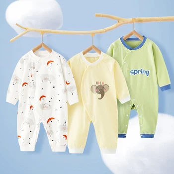 Комбинезон Для маленьких мальчиков и девочек, пижамы из чистого хлопка для младенцев, Четырехсезонные костюмы для новорожденных, детский комбинезон для малышей, одежда для ползания