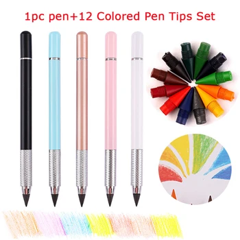 1 шт. ручка + 12 цветных наконечников для ручек, набор цветных металлических карандашей без чернил, студенческая школа письма и рисования, канцелярские принадлежности Kawaii