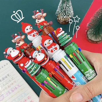 1 шт. Рождественская шариковая ручка 10 цветов Студенческая пресс-ручка Цветная ручка Санта-Клауса Шариковая ручка 0,5 мм Школьные канцелярские принадлежности Подарки для детей