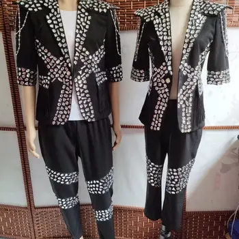 Мужской сценический костюм певицы танцовщицы с украшением в виде кристаллов, женский праздничный наряд, сексуальный подарок, костюм на заказ