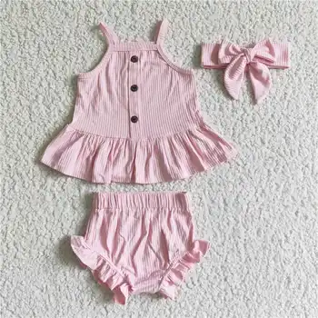 GBO0058, комплект летней одежды для девочек, топ без рукавов с шортами Bummies, бутик одежды для малышей