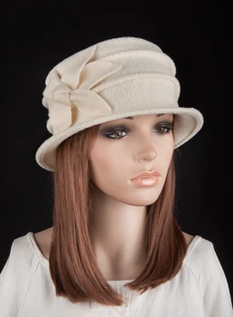 M552 цвета слоновой кости, элегантная шерстяная акриловая женская зимняя шапочка с цветочным рисунком, шапочка-клош, панама