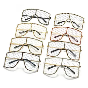 Красочные Сетчатые Очки Со Стразами Ретро Бриллиантовые Негабаритные Очки Y2K Солнцезащитные Очки для Женщин