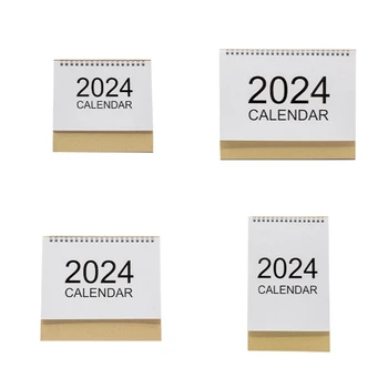 Мини-настольный календарь на 2024 год для подарков и украшения дома, плотные бумажные линейчатые блоки, настольный календарь, ежемесячный обзор