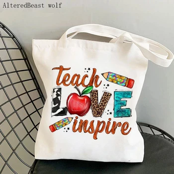 Женская сумка-шоппер teach Leopard Love inspire Bag Harajuku Shopping Холщовая Сумка для учителя, женская сумка-Тоут на плечо, Женская сумка